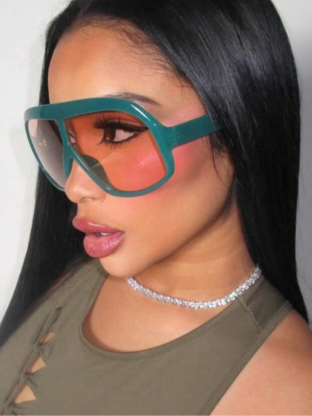 Oversized Teal Shield Sunglasses with Orange Gradient Lens
